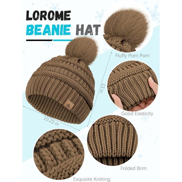 Women Khaki Knit Beanie Hat, Gloves, Scarf & Ear Warmer Set - Winter - Picture 2 of 7